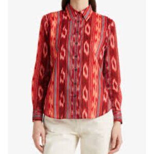 Lauren Ralph Lauren Black Label Womens‎ Top Size M Red Striped Button Down Shirt